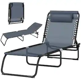 Outsunny - Chaise Lounge Pool Chair with 4-Position Reclining Back - Gray