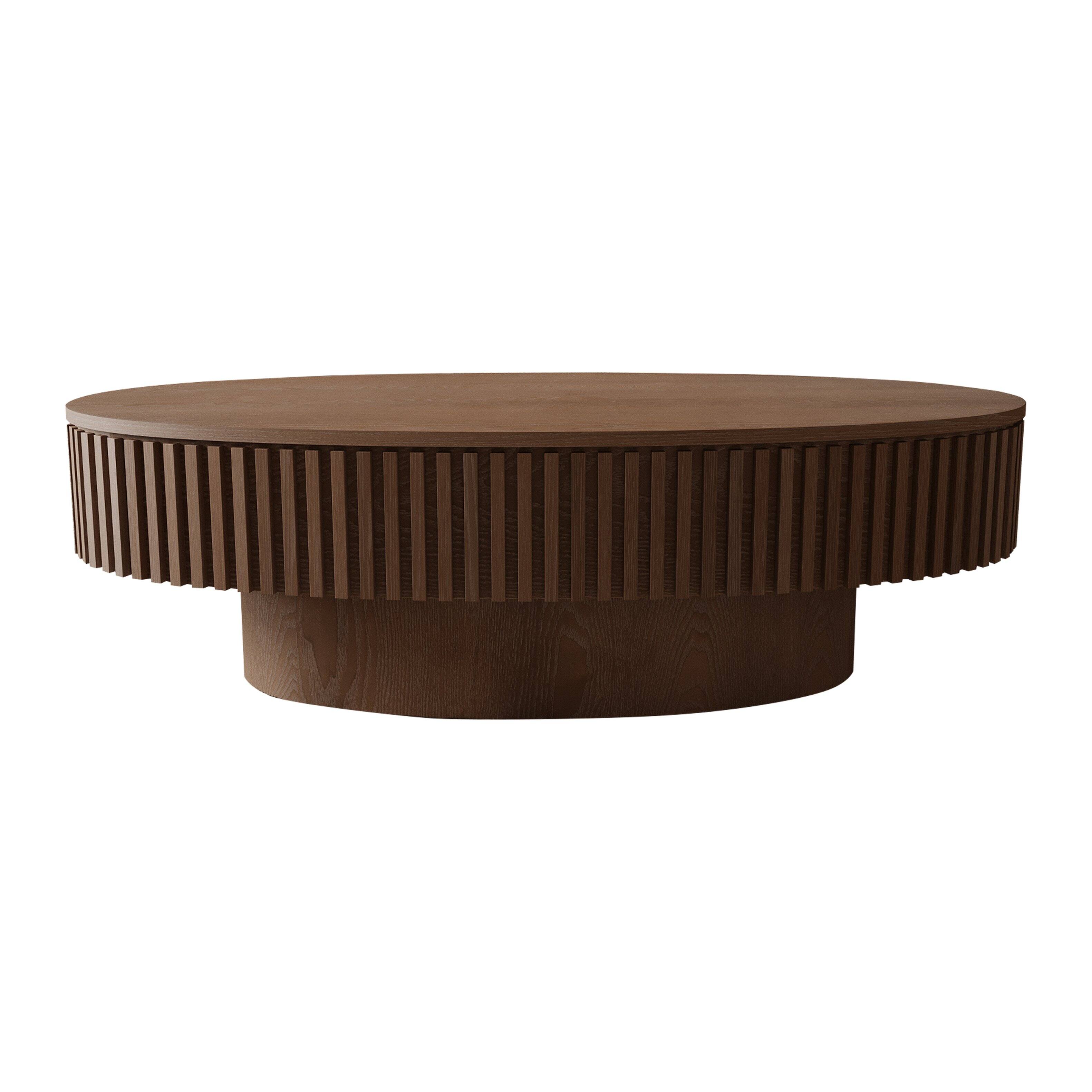 Alt View 7. Loheer - Loheer 47 Inch Oval Coffee Table with Storage Walnut Wood Veneer Modern Center Table for Living Room - Walnut.