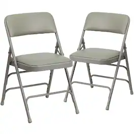 Flash Furniture - HERCULES Series Metal Folding Chairs with Padded Seats | Set of 2 Black Metal Folding Chairs - Gray Vinyl/Gray Frame