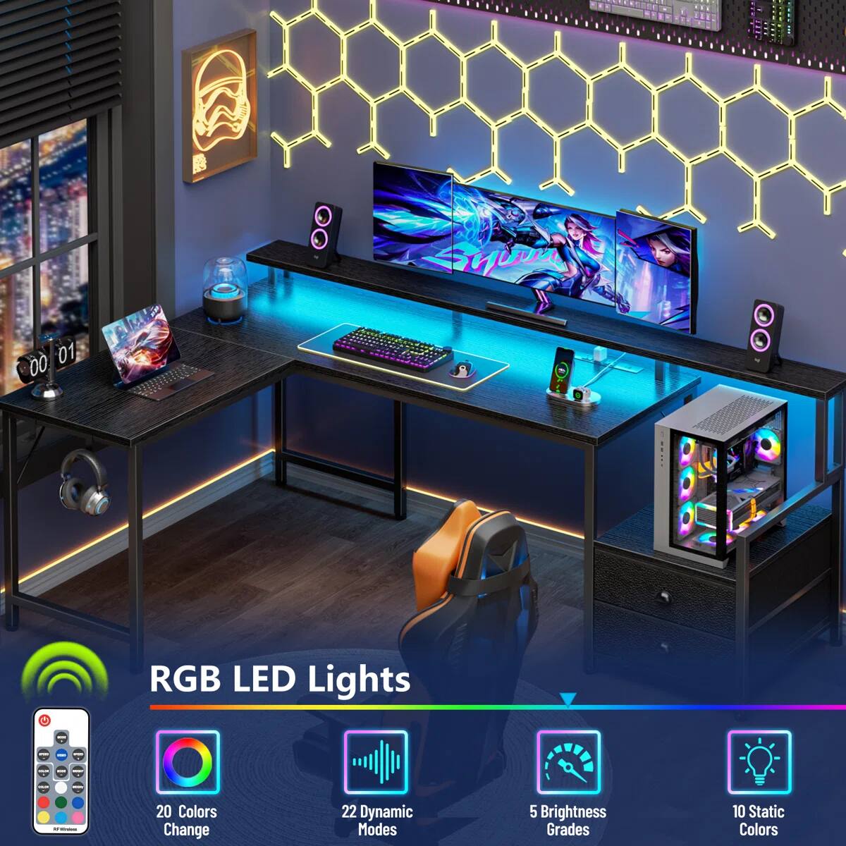 Fi 01 00 C RGB LED Lights - 20 Colors Change 22 Dynamic Modes 5 Brightness Grades 10 Static Colors