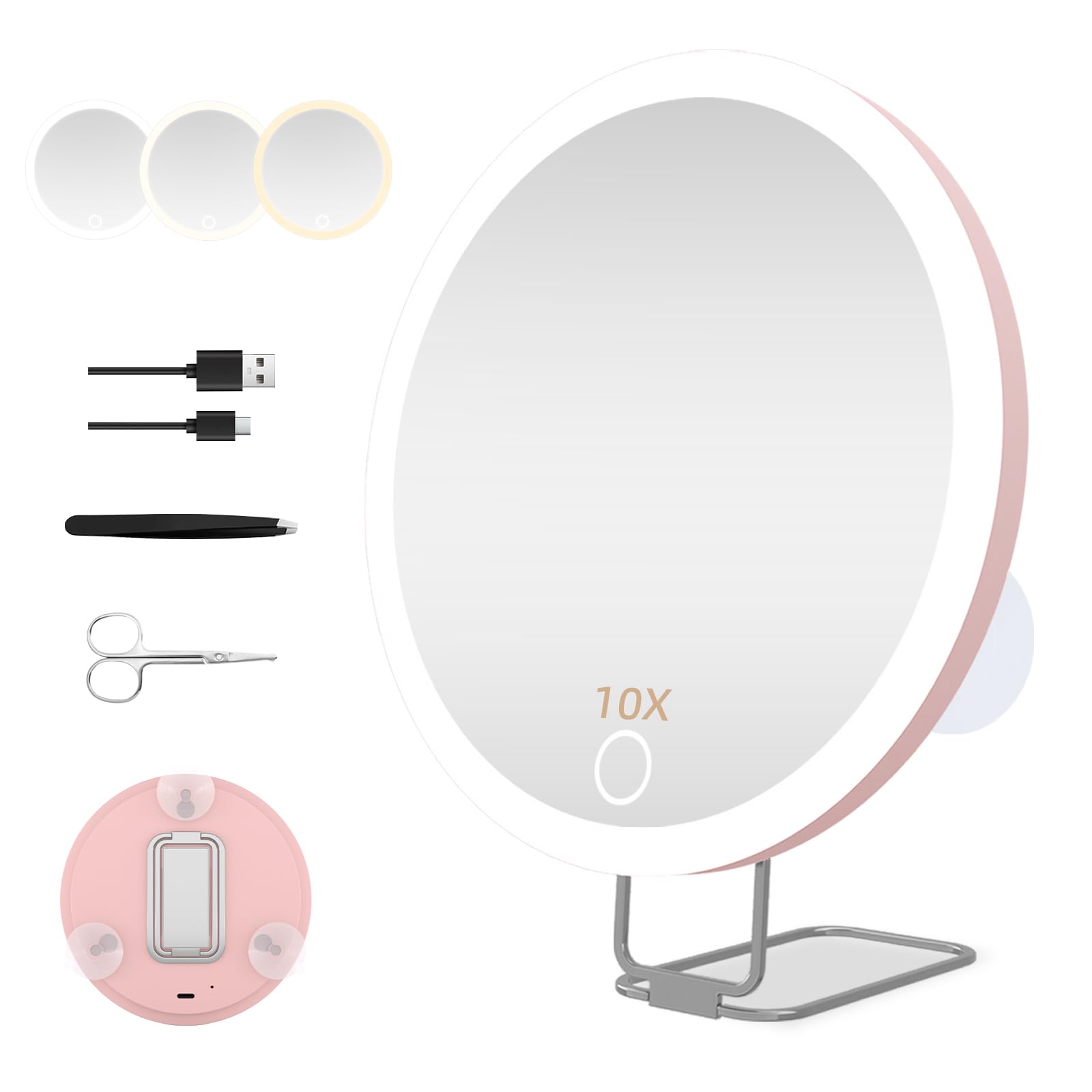 Alt View 6. Empire DigiLabs - Large 6 Lighted 30x Magnified Makeup Mirror With Suction Cups Table Stand Travel Home Use - 20x -White.