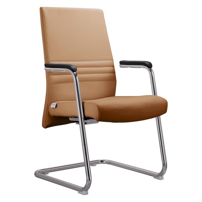 LeisureMod - Aleen PU Leather Office Chair with Iron Frame, Ergonomic Support, Fixed Armrests, Modern Desk Chair - Acorn Brown