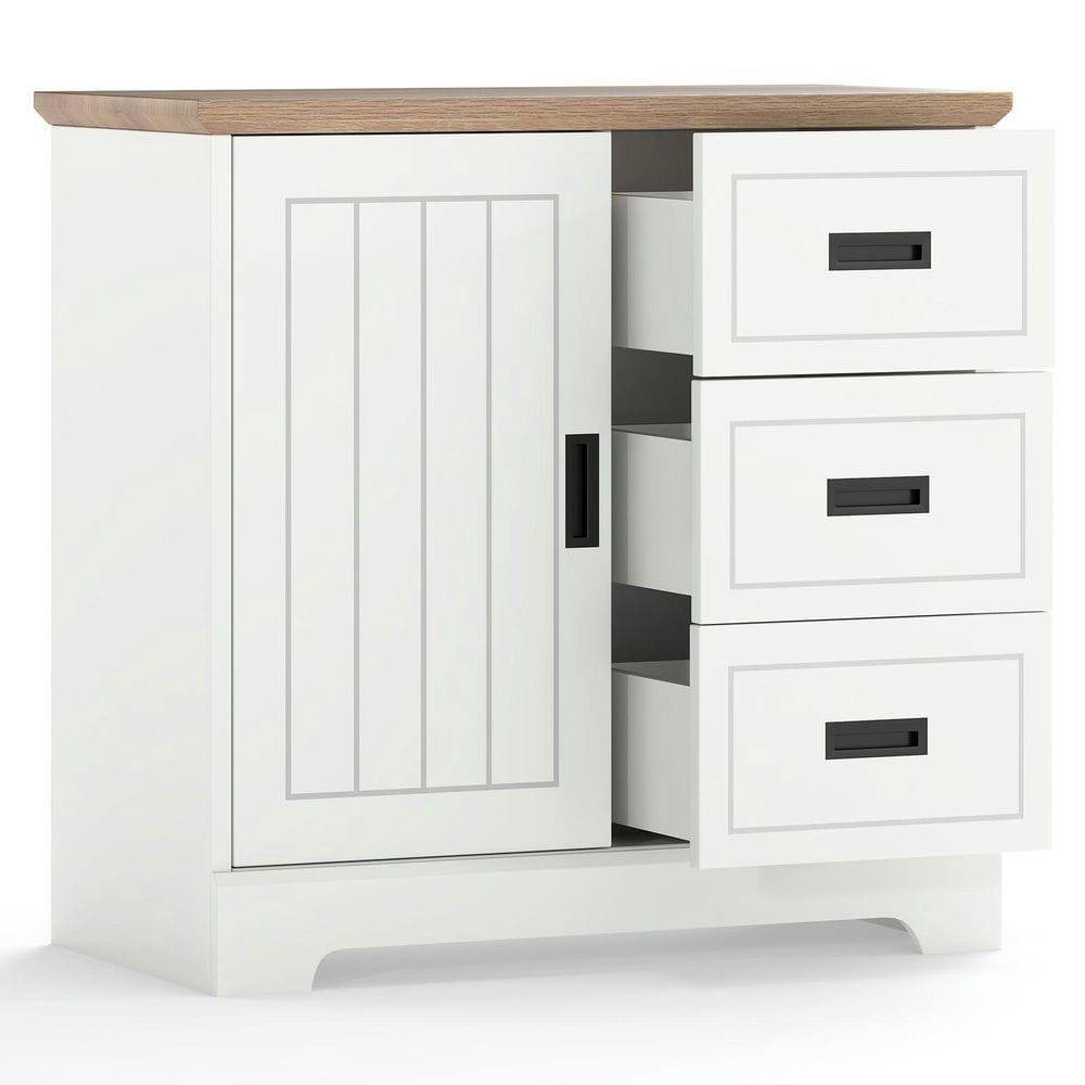 Alt View 2. Kadyn - Farmhouse Style Sideboard with Sliding Door Front, White Finish - White.
