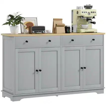 Front. Homcom - Sideboard, Buffet Cabinet with Storage Drawers, Adjustable Shelves for Living Room, Dining Room - Gray.