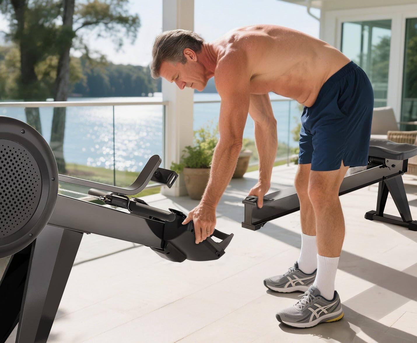 Alt View 2. FED Fitness - Rowing Machine for Home, Professional Adjustable Air+Magnetic Dual Resistance Rower Machines with Self-Powered Monitor - balck.