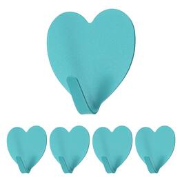 Unique Bargains - 5pcs Heart Shaped Wall Hooks, Metal Adhesive Towel Hook, Heavy Duty Sticky for Bathroom Kitchen Office Keys Coats - Blue