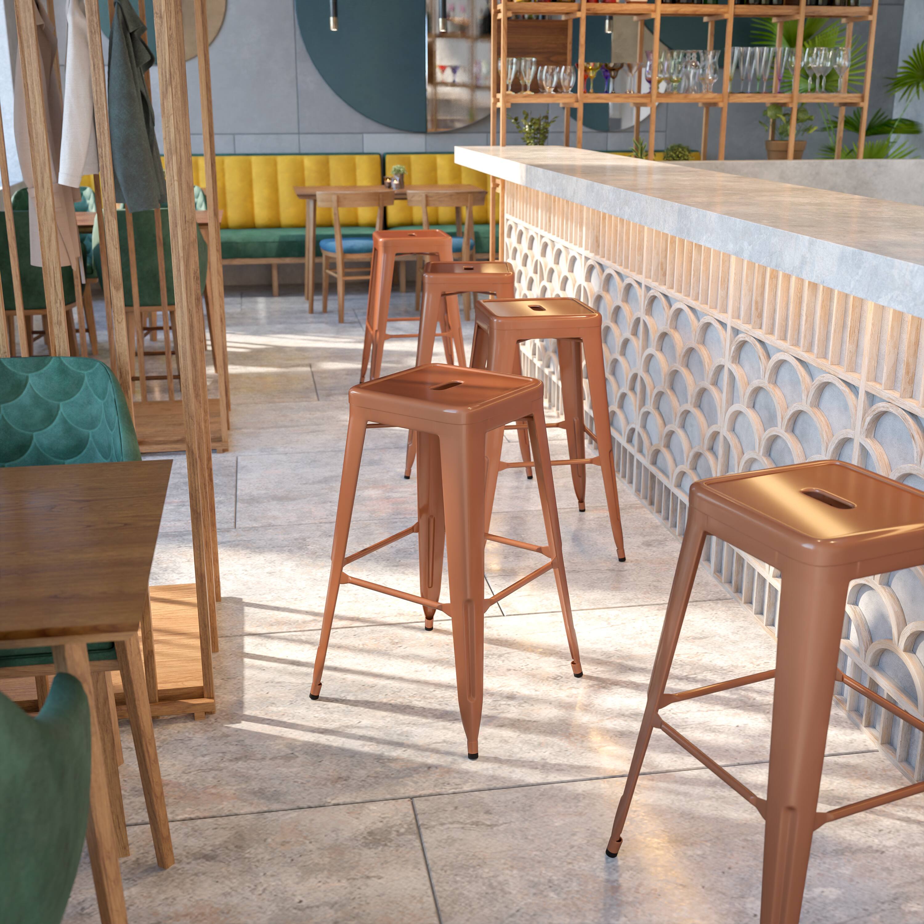 Alt View 1. Emma + Oliver - Commercial Grade 30"H Backless Metal Indoor-Outdoor Barstool with Square Seat - Copper.