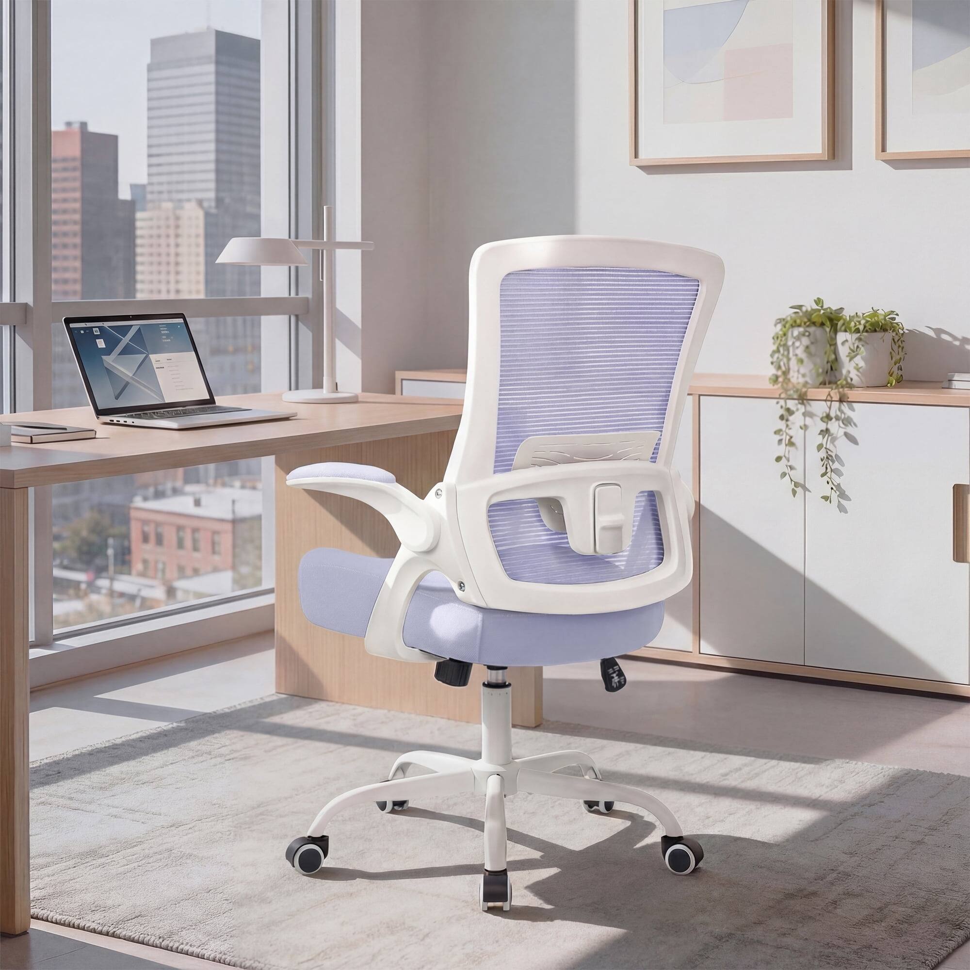 Alt View 8. Neo Chair - Ergonomic Office Chair, High-Back Mesh Computer Chair with Adjustable Height, Flip-Up Armrests & Lumbar Support - Steel Base-Purple.