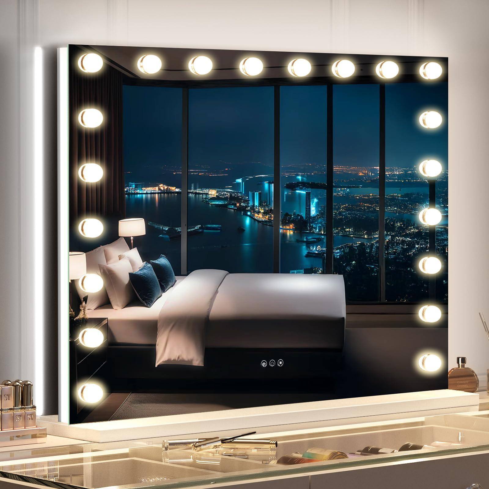 Pacoar Cade - Vanitii Hollywood Vanity Mirror With Rgb Lights Tempered Light Up Makeup Color Lighting Modes Smart Touch - 31.5"L x 40"W