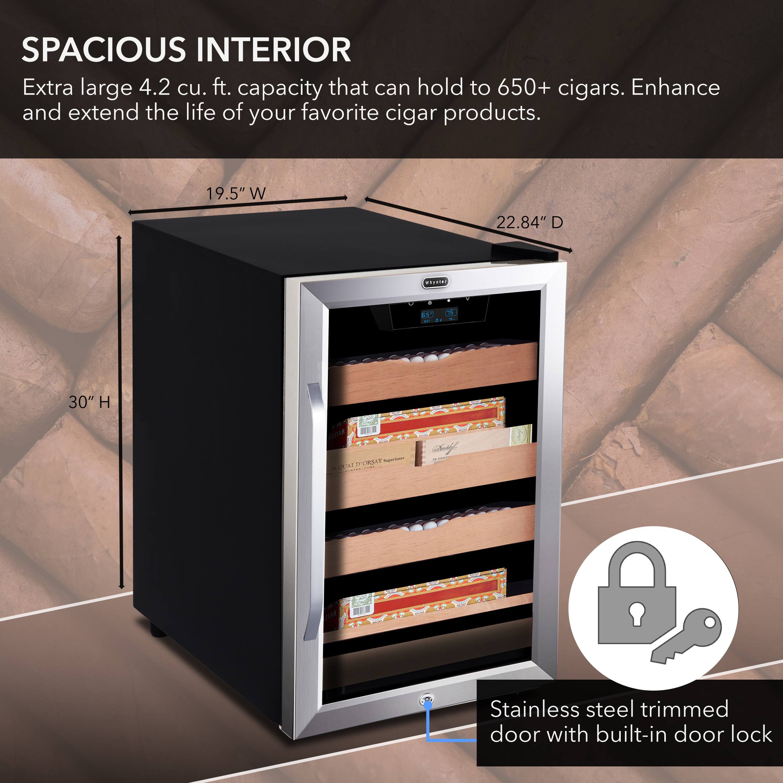 Alt View 11. Whynter - 4.2 cu.ft. Cigar Cabinet Cooler and Humidor with Humidity Temperature Control - Silver.