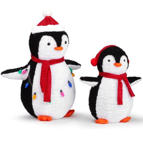 Alt View 1. Winado - Set of 2 Christmas Plush Penguins Family with Lights String, Stakes Pull Up for Indoor Outdoor Holiday Yard Decorations - White & Black.