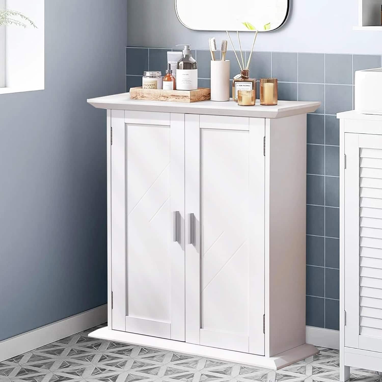 Vecelo - Freestanding Bathroom Storage Cabinet with Adjustable Shelves, Waterproof MDF Floor Cabinet for Small Spaces - White