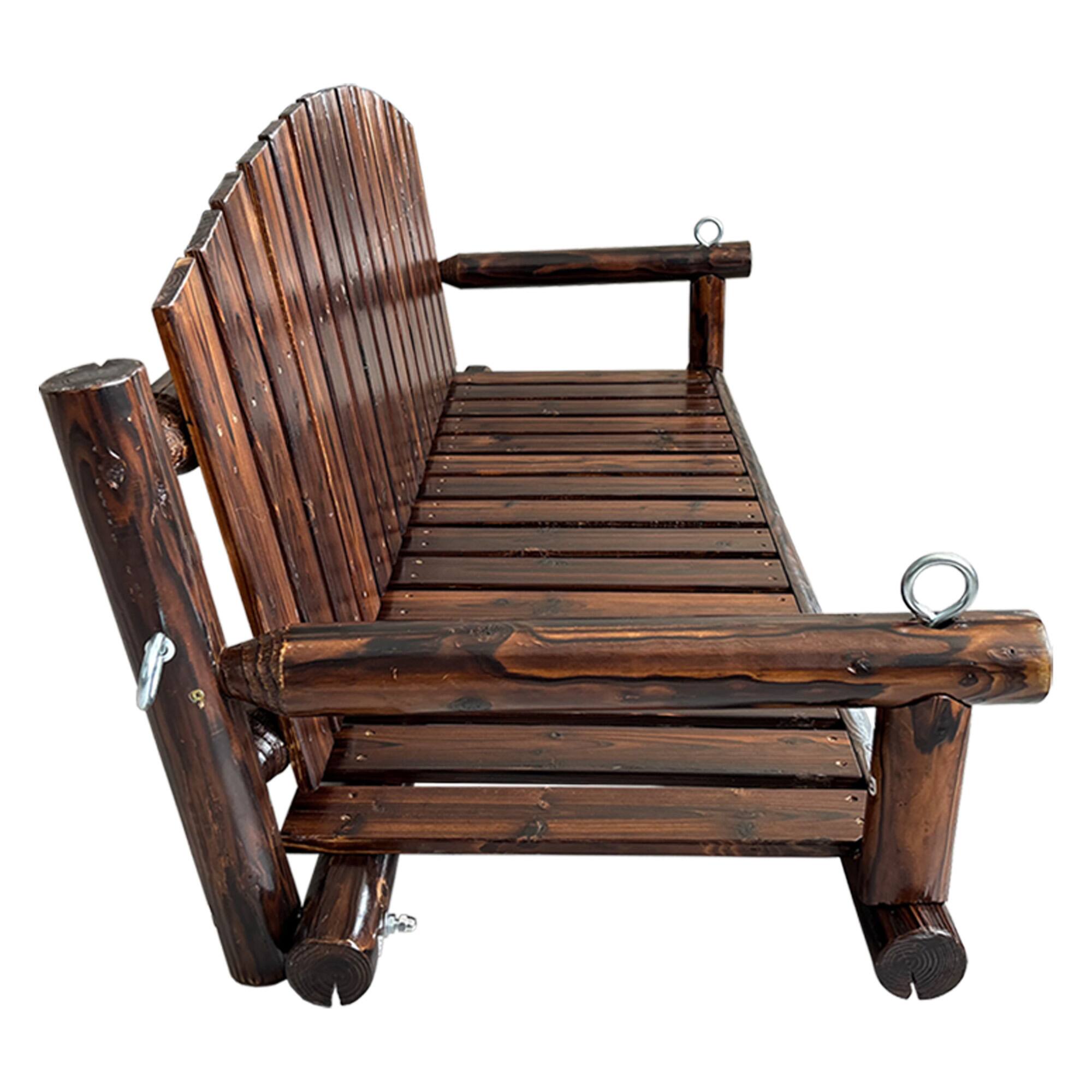 Alt View 7. Fortune Candy - 5FT Rustic Fir Wood Porch Swing, Handcrafted Outdoor Hanging Bench, Heavy-Duty 900lbs, Weather-Resistant - Deep Brown.