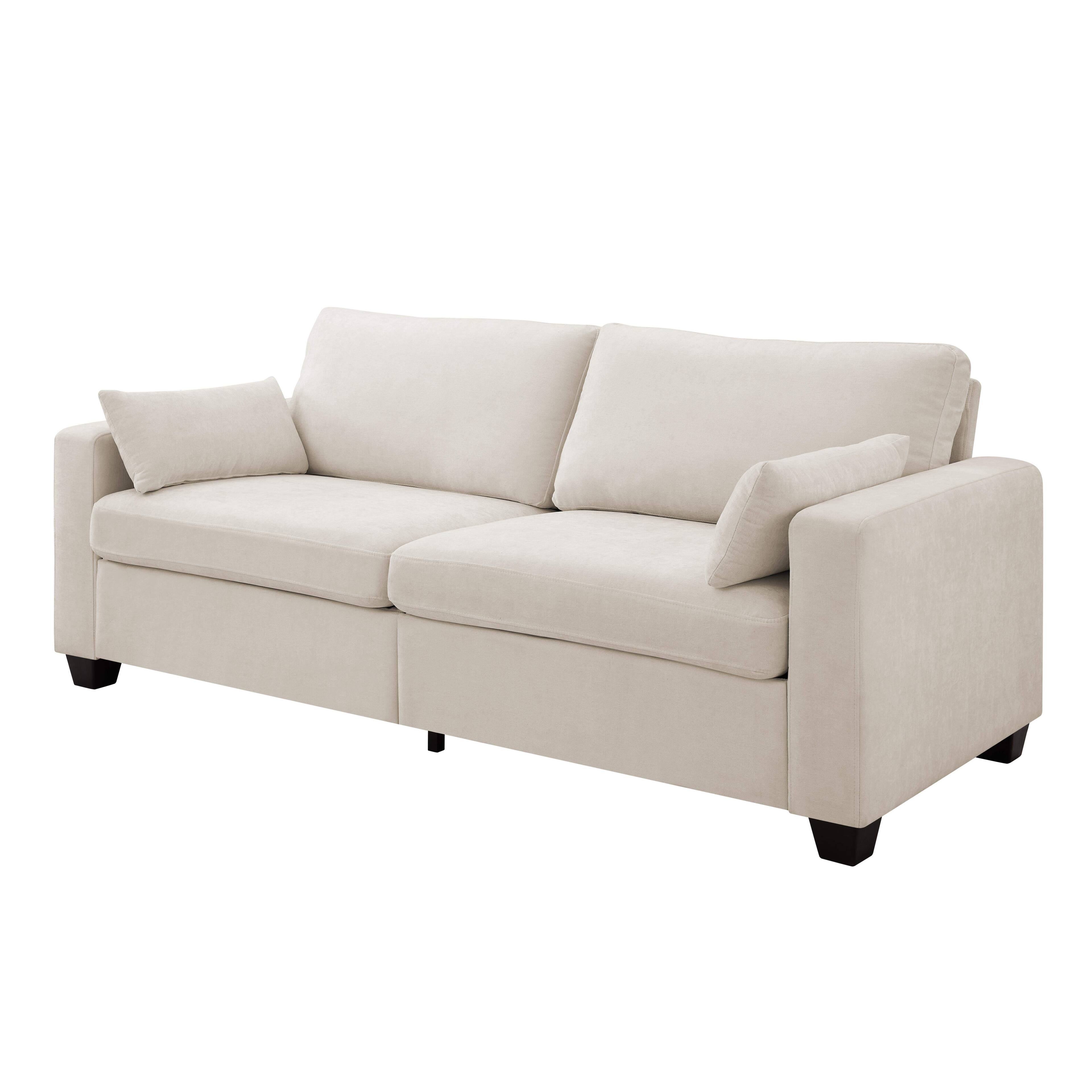 Back. Roomtec - Modern Loveseat Sofa for Living Room Removable Cover Spring Cushions Solid Wood Frame Wide Armrest for Small Space - Beige.