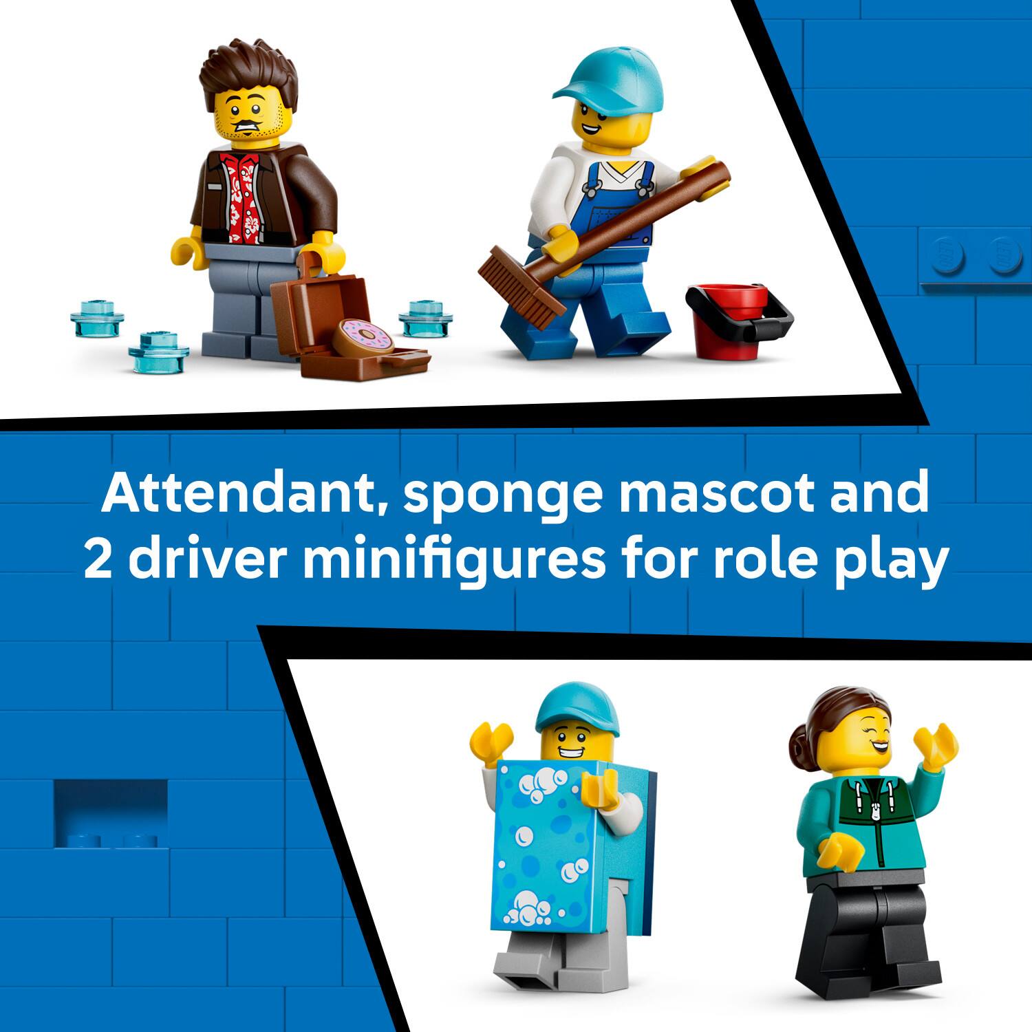 Attendant, sponge mascot and 2 driver minifigures for role play