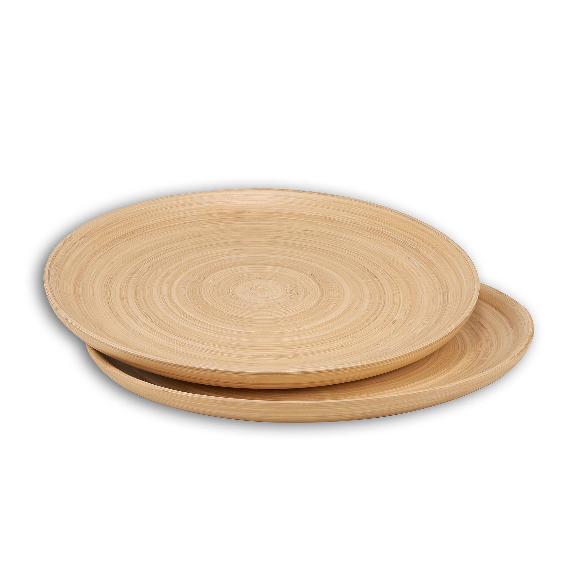Front. Lexa - Bamboo Serving Plate Set, 12 Inch x 2, Natural Bamboo - Natural.