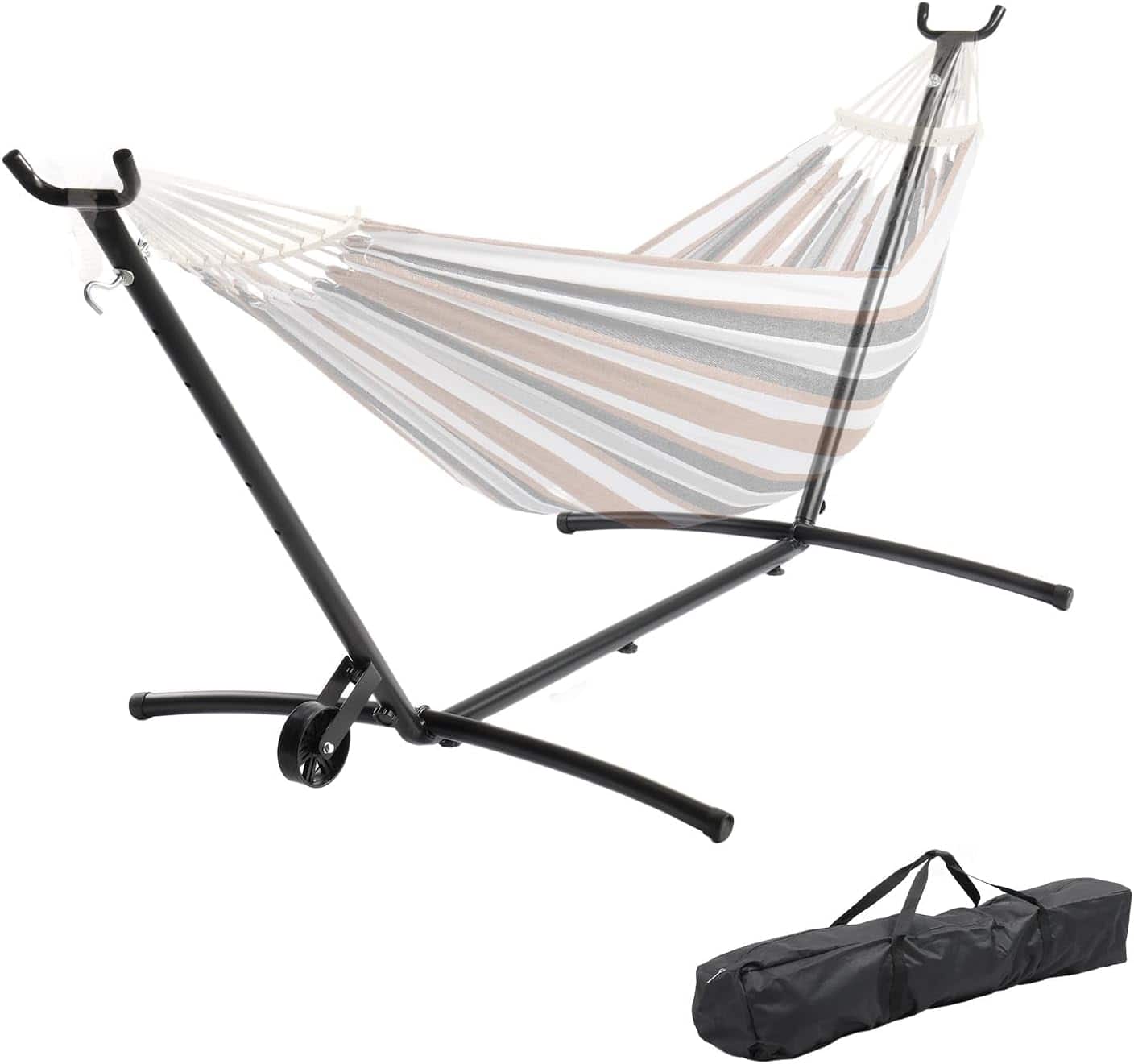 Winado - 9 FT Portable Steel Hammock Stand Only with Built-in Wheel, Carrying Case Bag Heavy-Duty for Outdoor Yard Indoor Garden - Black