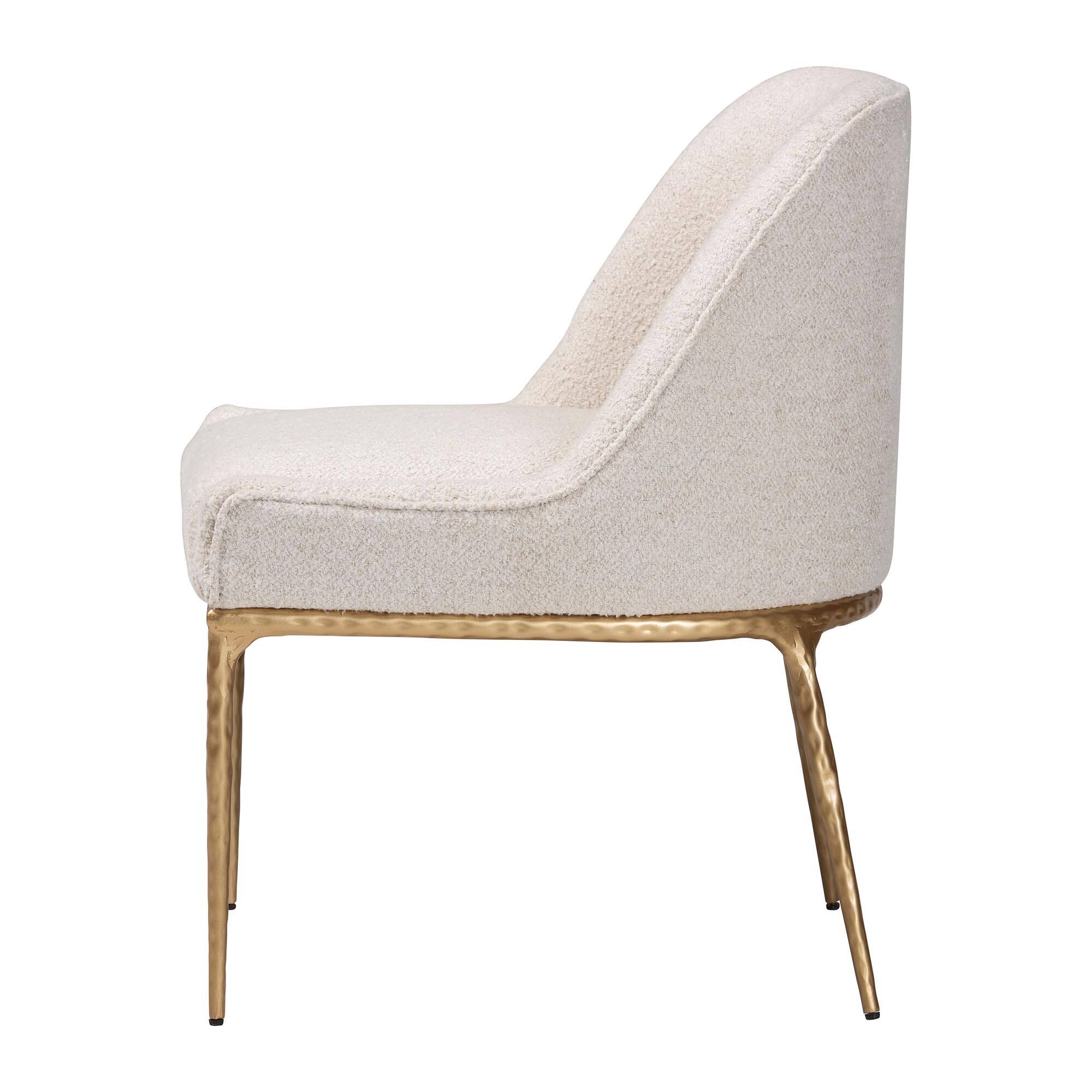 Left. Baxton Studio - Nalima Dining Chair - Modern Boucle Accent Side Chair with Hand-Forged Metal Frame and Wingback Seat - Ivory/Gold.