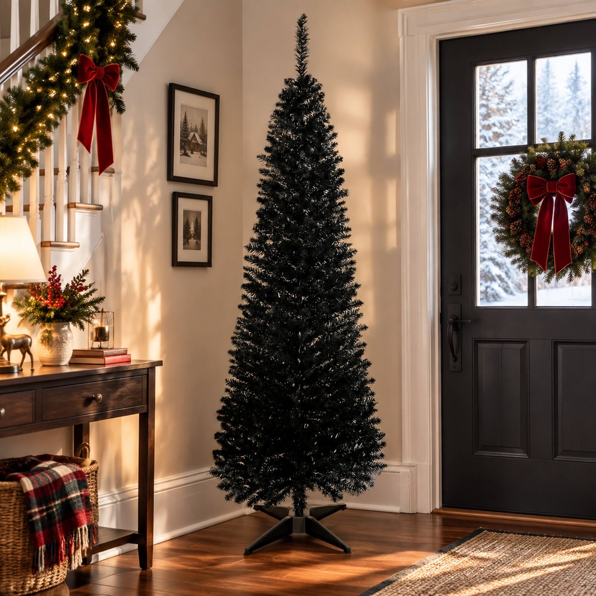 RYHNUYNE 5 Ft Slim Pencil Artificial Christmas Tree With 294 Realistic ...