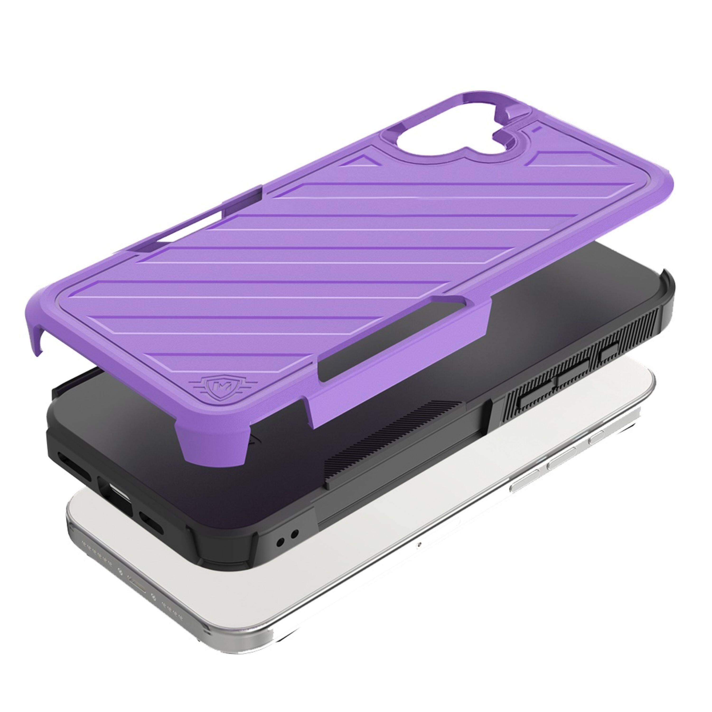 Left. Kitcheniva - Shockproof Dual Layer Lined Phone Case With Tempered Glass For iPhone 16 Plus Dark Purple/Black - Dark Purple/Black.