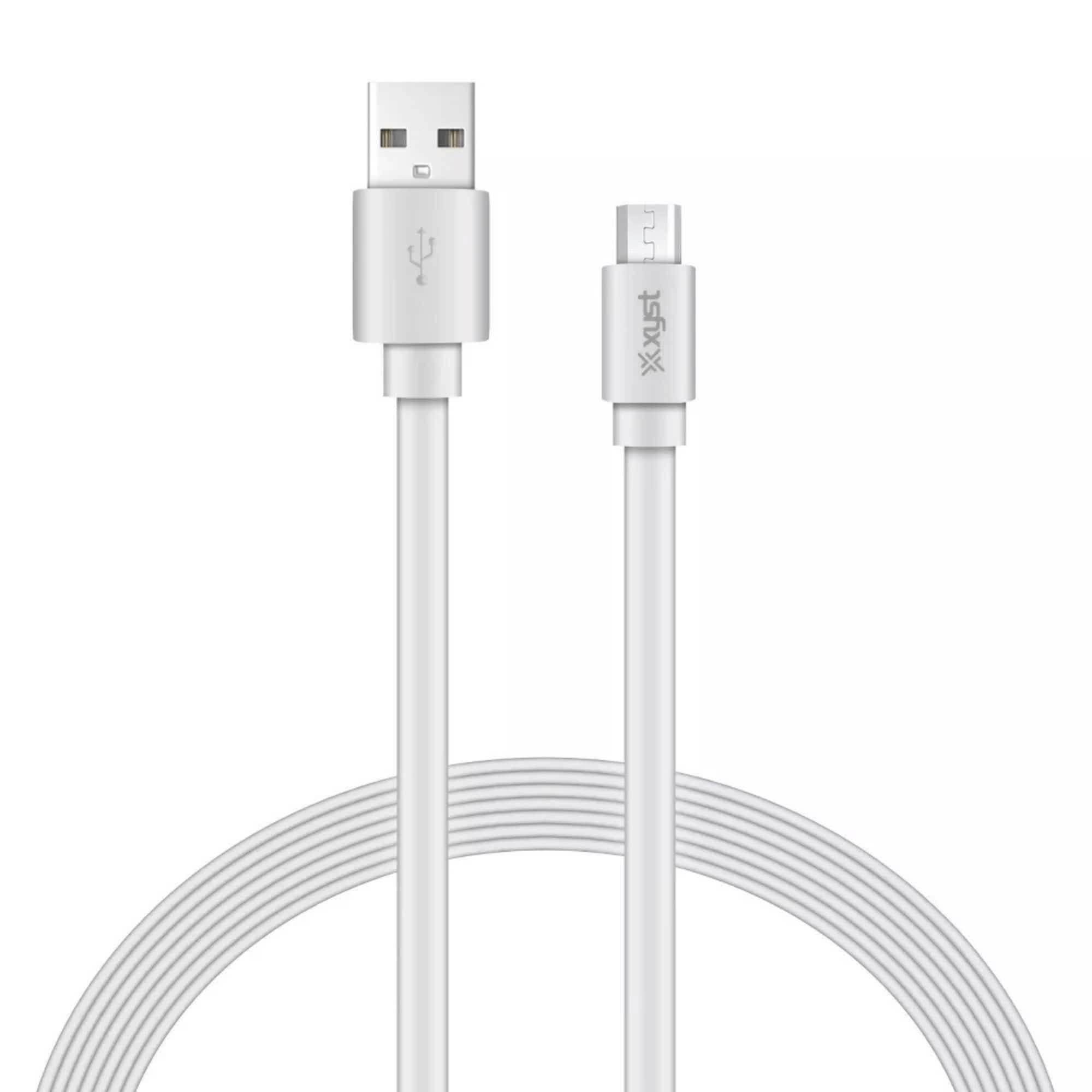 Xyst - Charge and Sync USB to Micro USB Flat Cable 4Ft - White