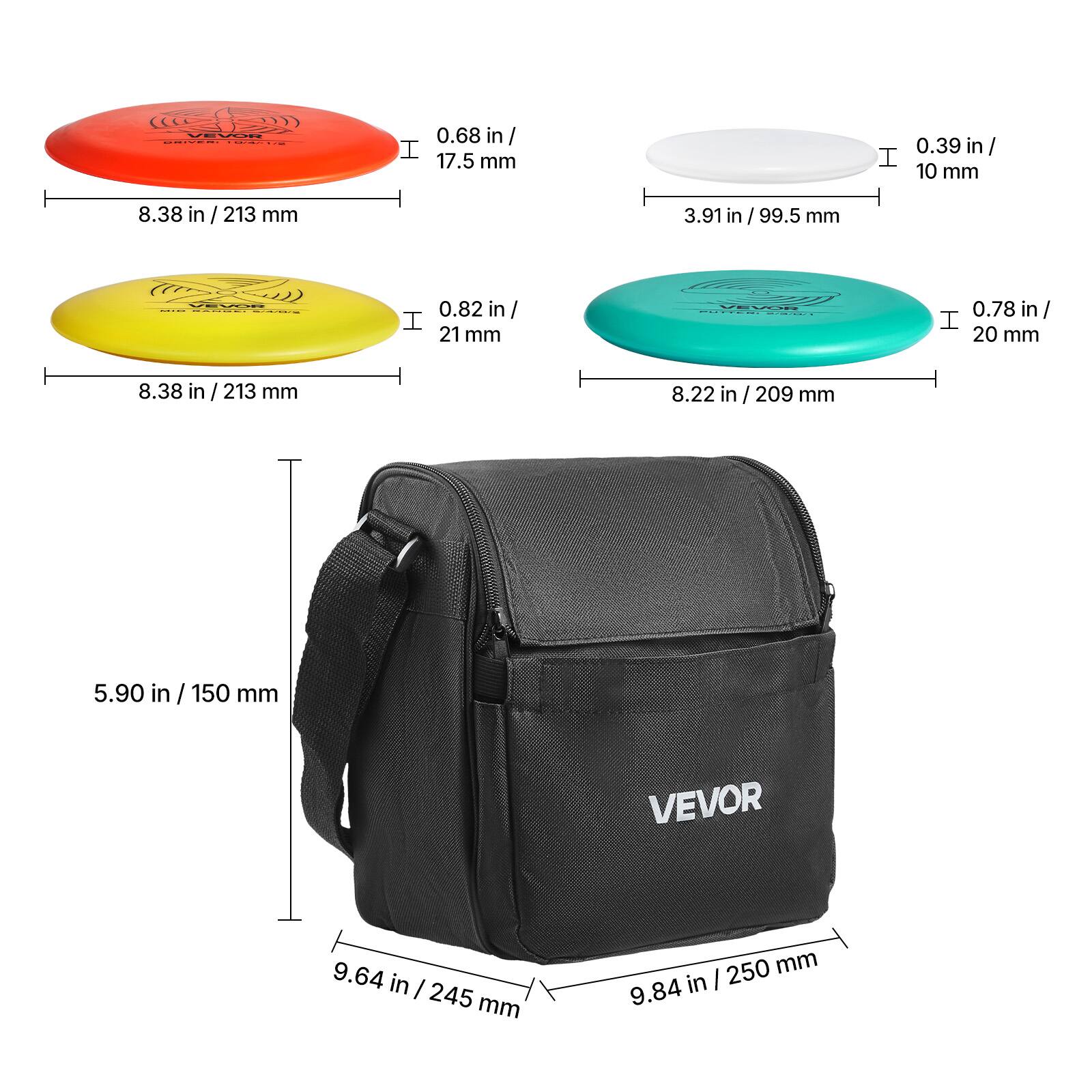 - 0.68 in / 17.5 mm
- 8.38 in / 213 mm
- 0.82 in / 21 mm
- 8.38 in / 213 mm
- 0.39 in / 10 mm
- 3.91 in / 99.5 mm
- 0.78 in / 20 mm
- 8.22 in / 209 mm
- 5.90 in / 150 mm
- 9.64 in / 245 mm
- 9.84 in / 250 mm

VEVOR