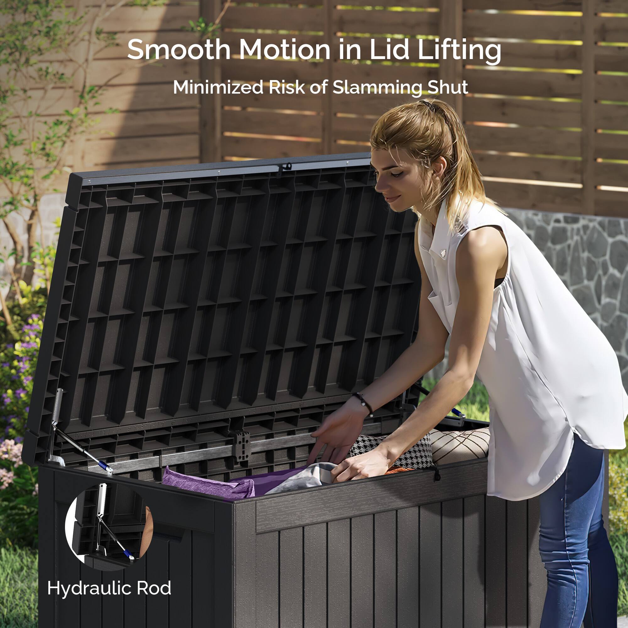 Smooth Motion in Lid Lifting  
Minimized Risk of Slamming Shut  

Hydraulic Rod