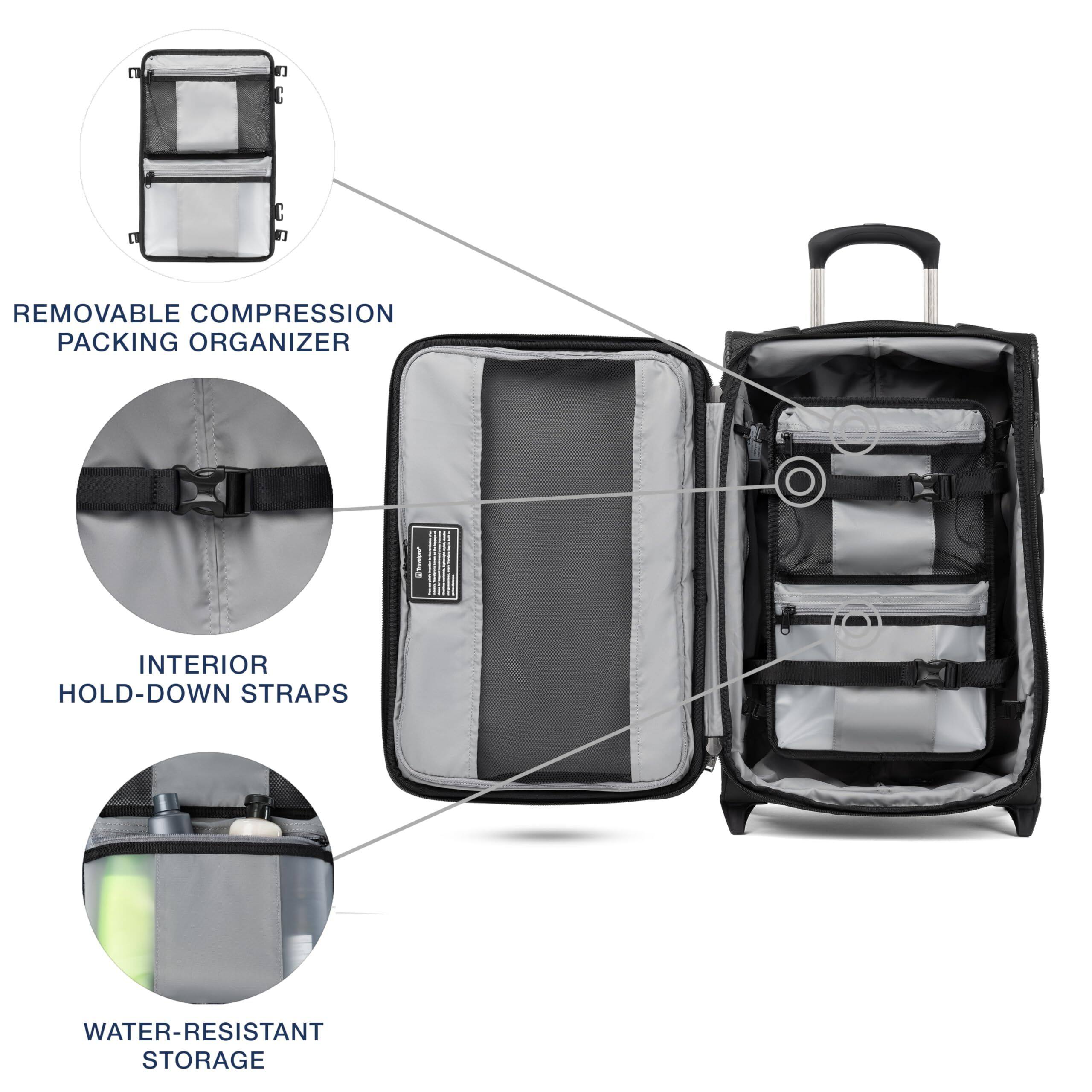 - REMOVABLE COMPRESSION PACKING ORGANIZER
- INTERIOR HOLD-DOWN STRAPS
- WATER-RESISTANT STORAGE