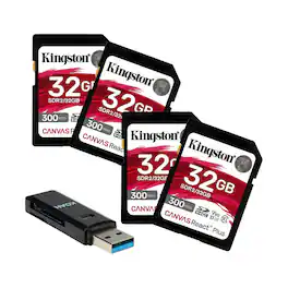 Kingston - Canvas React Plus 32GB U3 V90 SD Memory Card with Card Reader Bundle