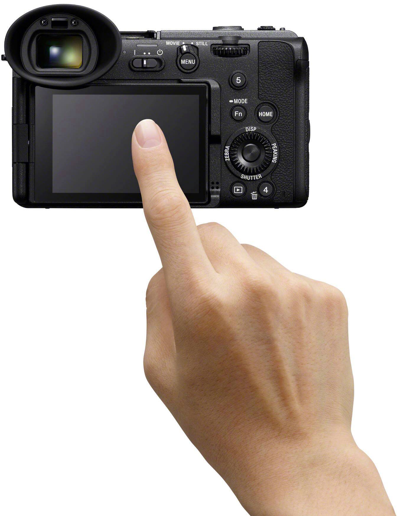 The text on the image reads: "Movie Still 1111000 Menu 5 Mode Fn Home Zebra Display Shutter Peaking 4."