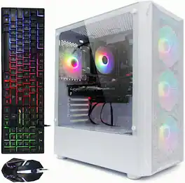 STGAubron - Gaming Desktop PC, Intel Core i7 up to 3.9G, 32G RAM, 1T SSD, Radeon RX 5700 8G GDDR6, WiFi, BT 5.0, Win11H - White