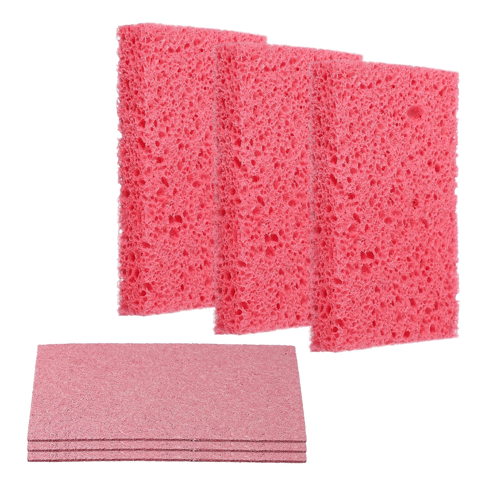 Unique Bargains - 6pcs Cellulose Square Sponges Non-Scratch Compressed Scrubber for Kitchen Bathroom Household Cookware & Cleaning DIY - Pink