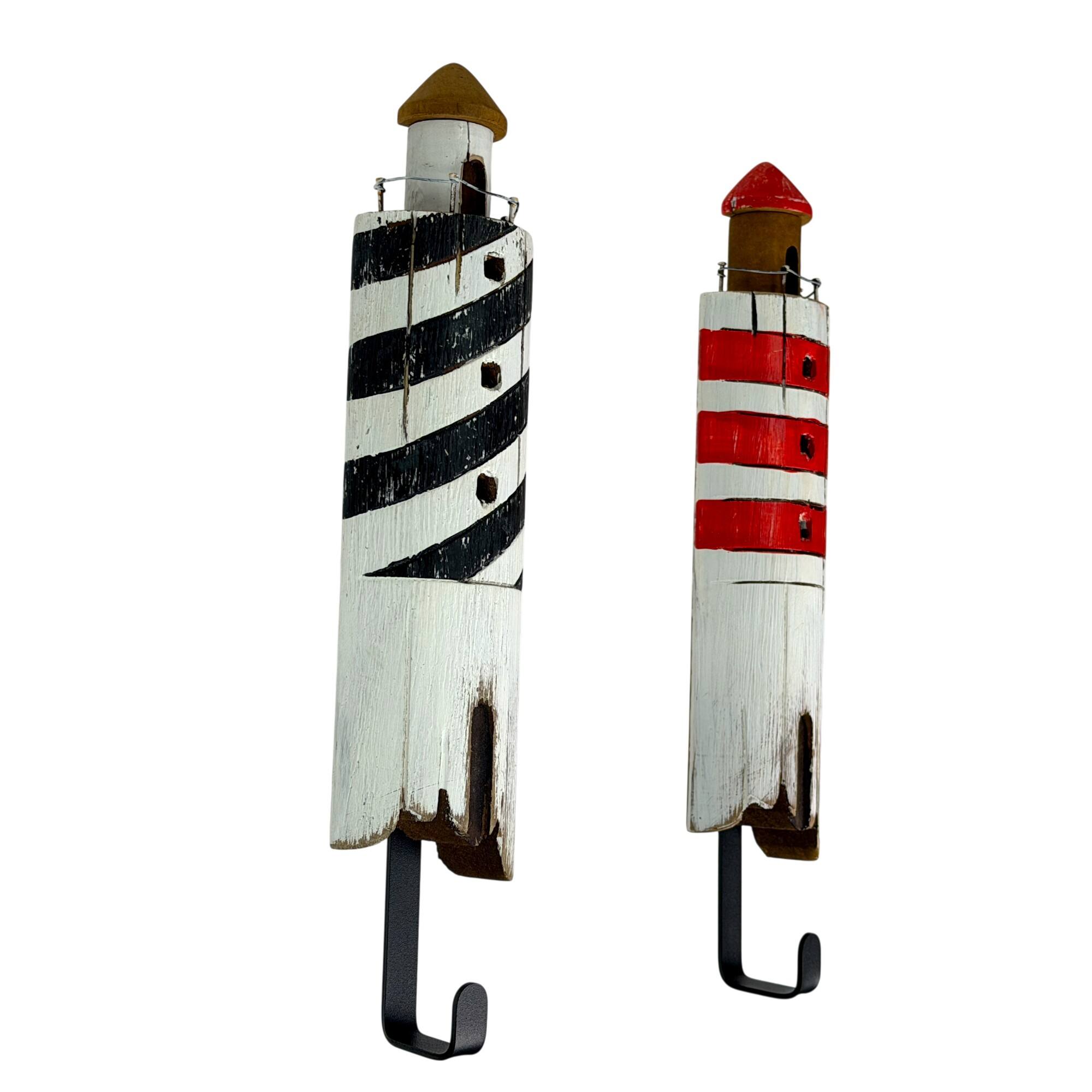 Alt View 1. Things2Die4 - Set of 2 Handcrafted Wood Lighthouse Decorative Wall Hooks Coastal Decor - Multicolored.