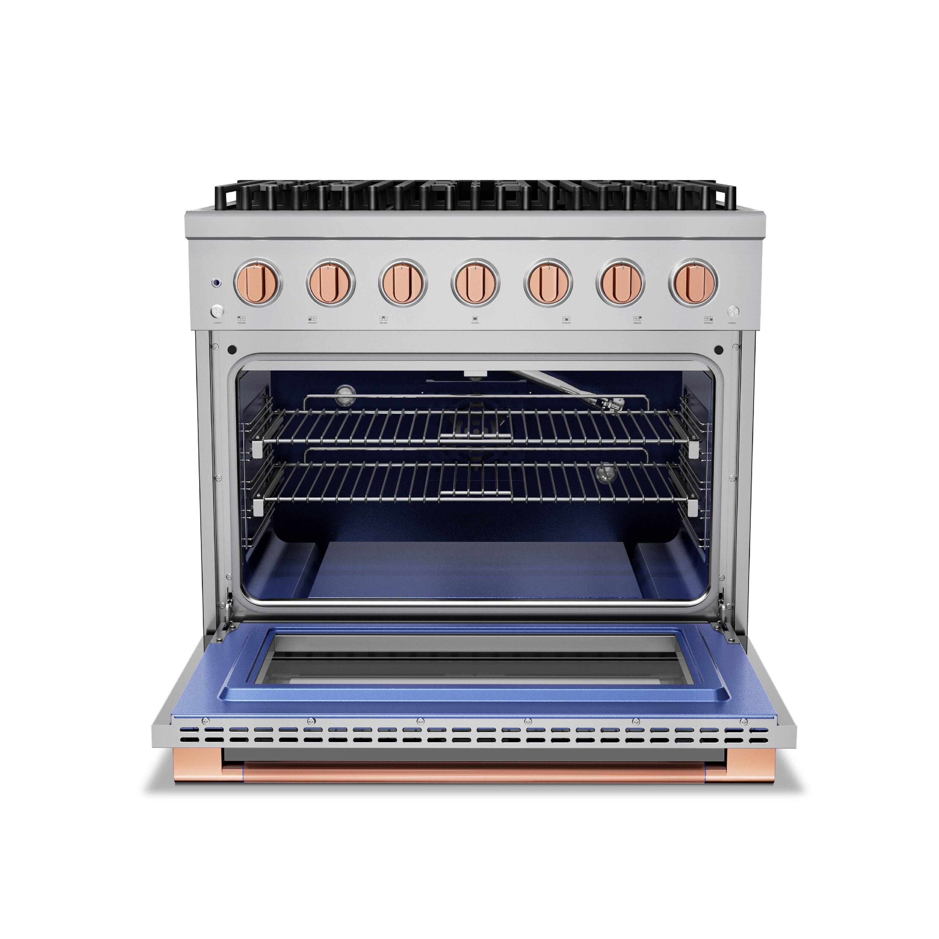 Angle. Hauslane - HausPro 36 in. 6 Burners Gas Range in Rose Gold with 20,000 BTU and Convection Oven with 5 Rack Positions - Rose Gold.