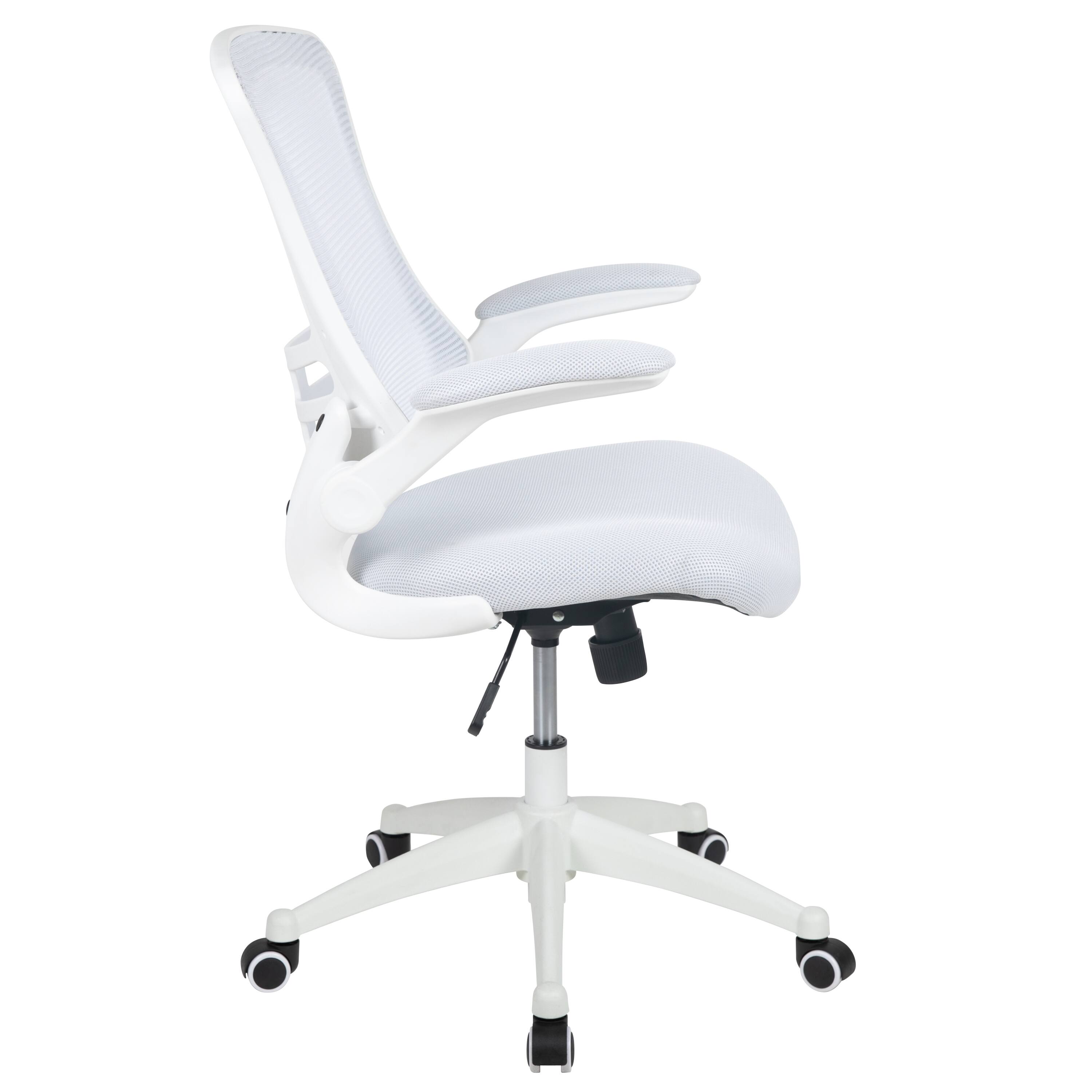 Alt View 6. Emma + Oliver - Mid-Back Mesh Swivel Ergonomic Task Office Chair with Flip-Up Arms - White Mesh/White Frame.