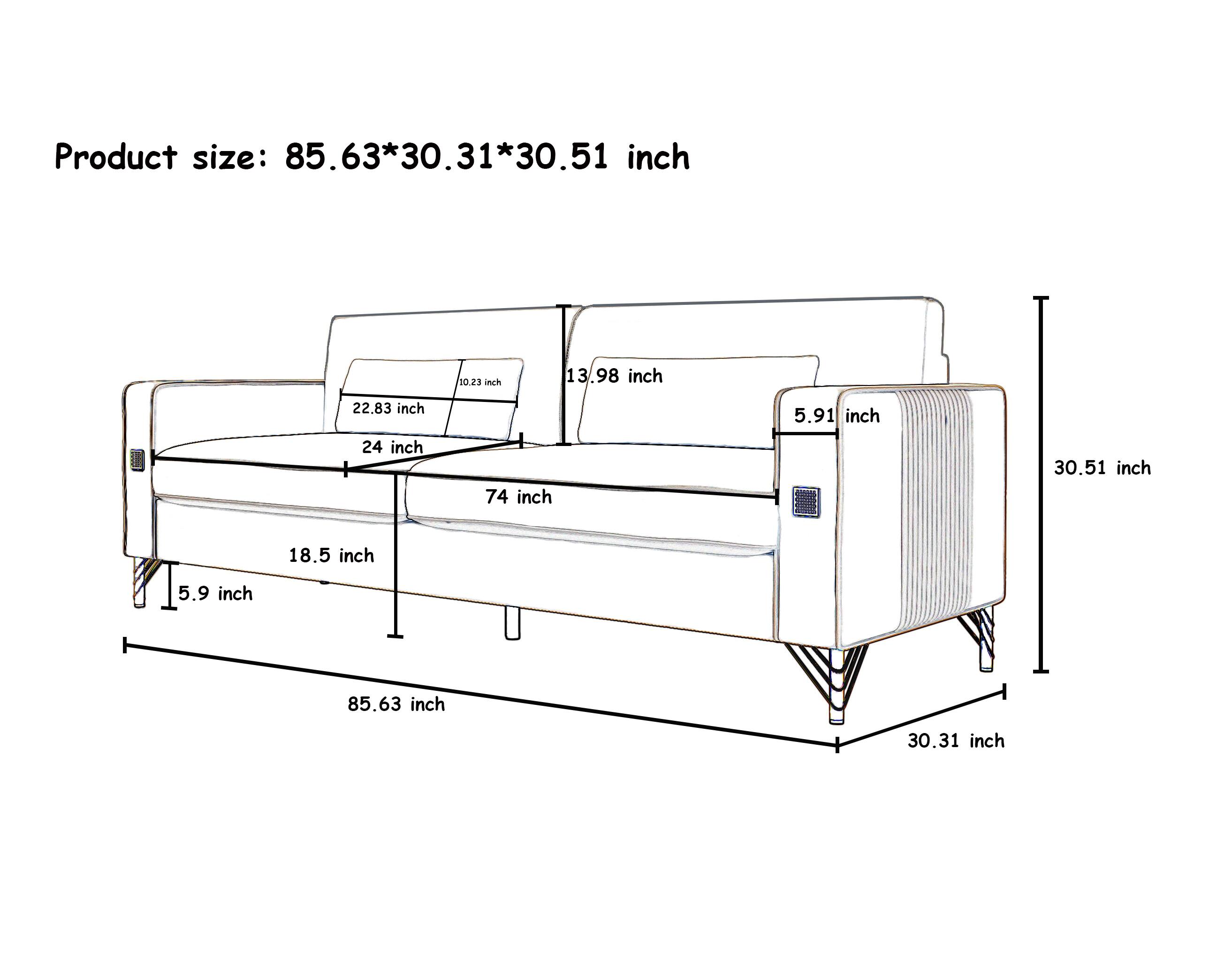Product size: 85.63*30.31*30.51 inch

- 10.23 inch
- 13.98 inch
- 22.83 inch
- 24 inch
- 30.51 inch
- 5.9 inch
- 5.91 inch
- 18.5 inch
- 74 inch
- 85.63 inch