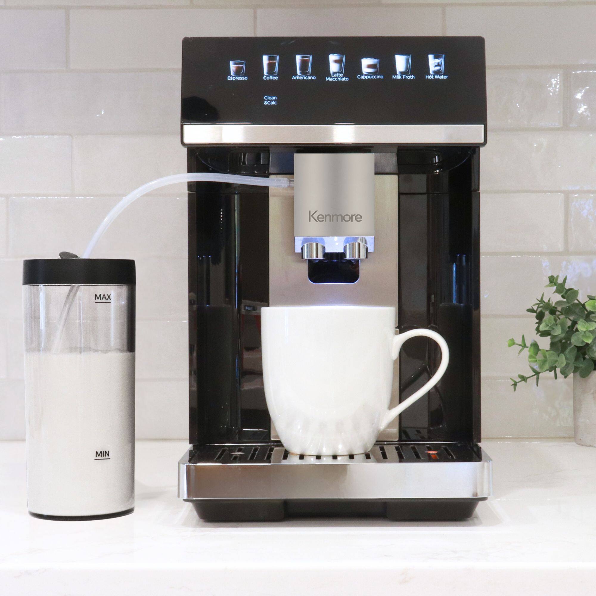 Espresso  
Coffee  
Americano  
Cappuccino  
Milk Froth  
Macchato  
Hot Water  
Clean & Calc  
Kenmore  
MAX  
MIN