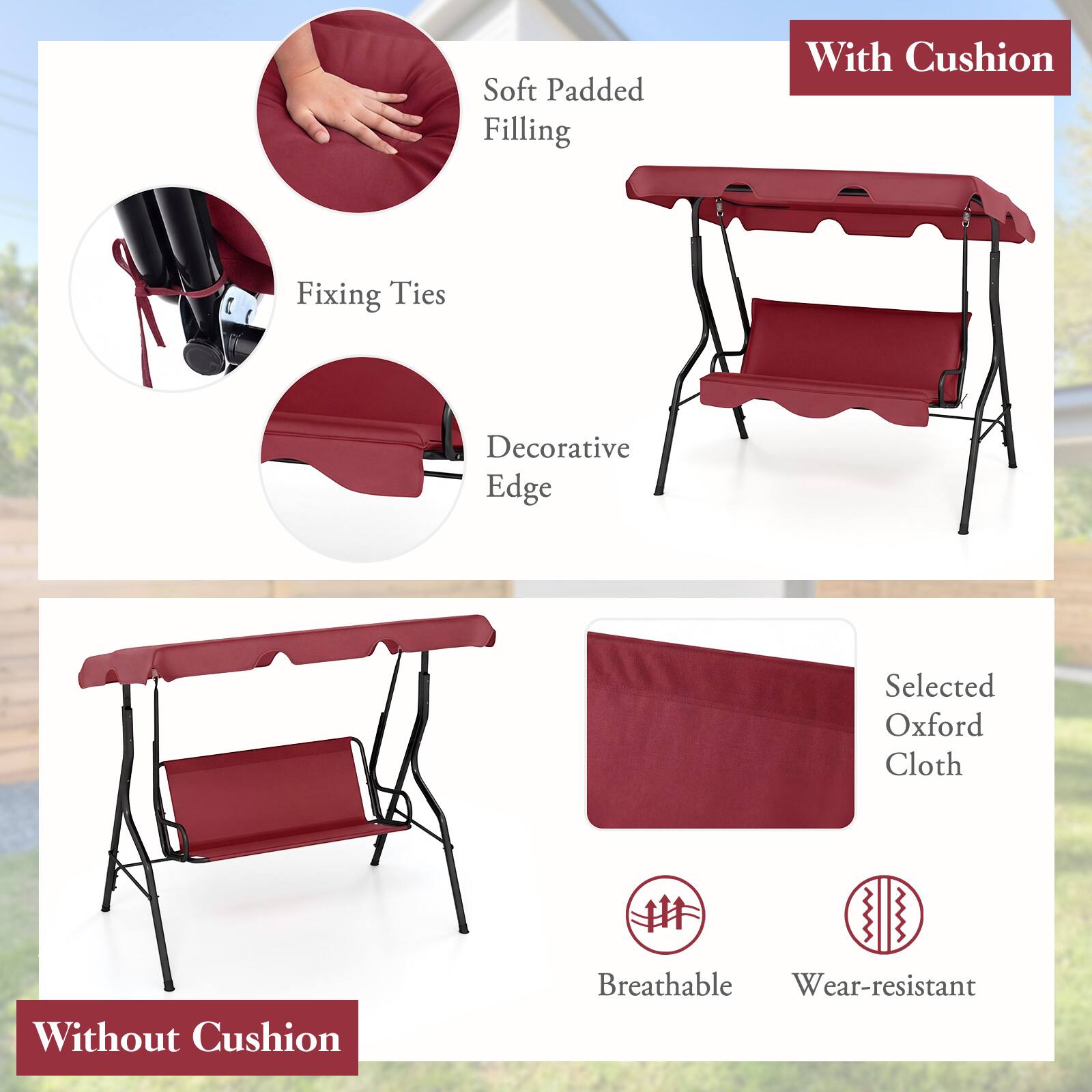 Soft Padded Filling With Cushion Fixing Ties Decorative Edge Selected Oxford Cloth Without Cushion Breathable Wear-resistant