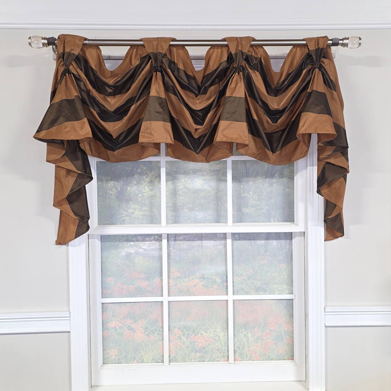 Angle. RLF Home - RLF Home 100% PolyesterPascal 3-S Victory Swag Unlined Windows Tab Top Valance 60" x 25"  Brown - Brown.