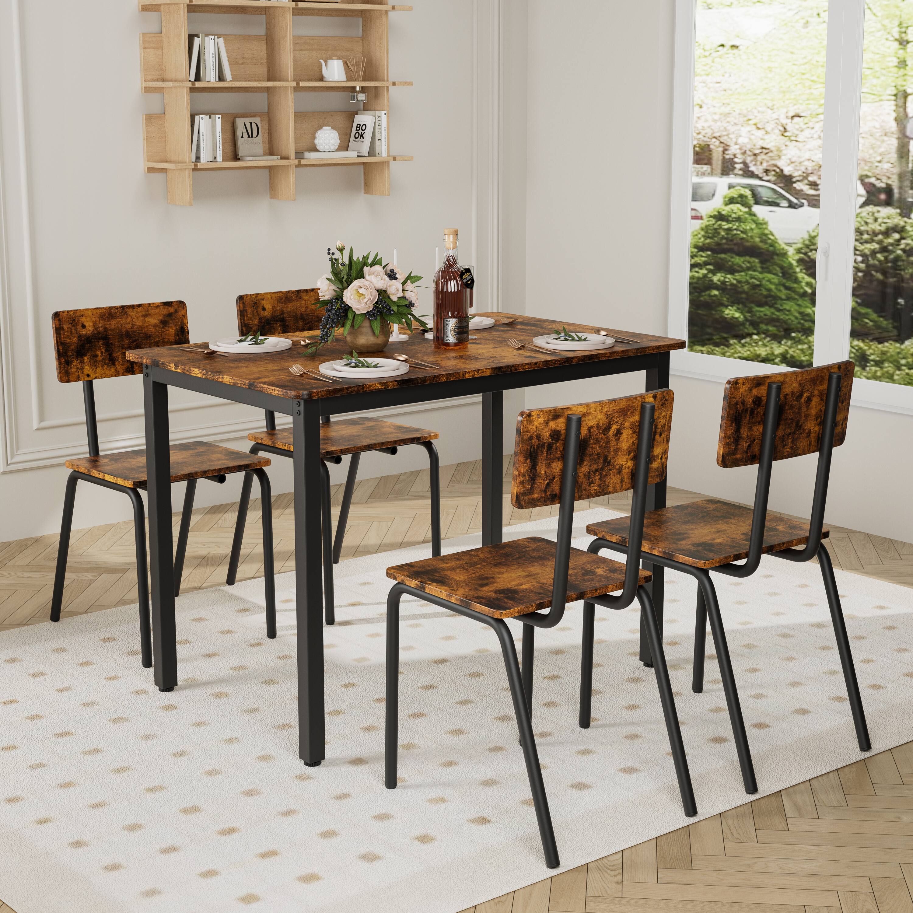 Alt View 10. Ecooso - 5-Piece Dining Table Set with 4 Chairs, 43" Metal Frame & MDF Kitchen Set, Easy to Clean - Brown.