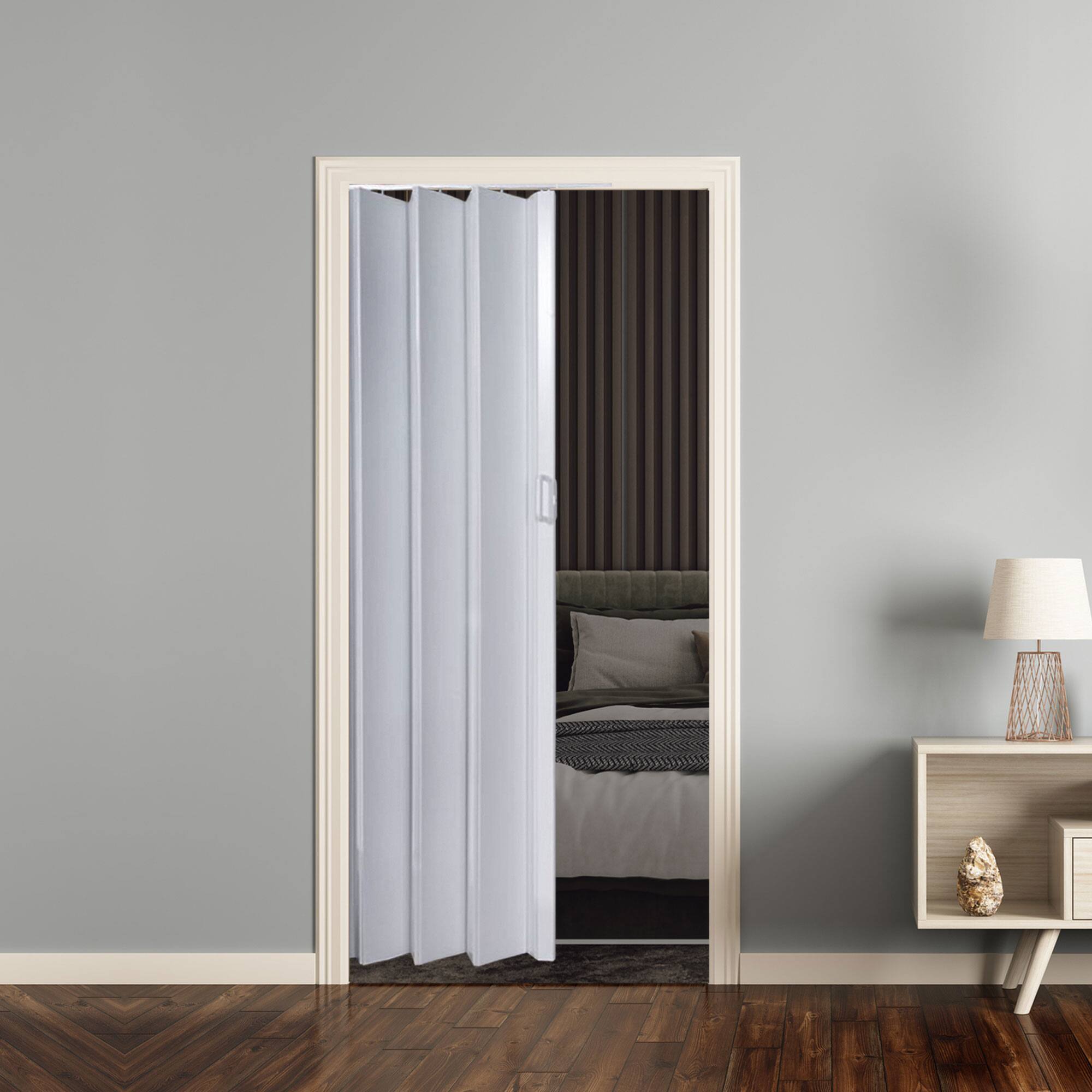 Alt View 2. LTL Home Products - LTL Home Products OAKMT4880HEC Oakmont Wooden Style Vinyl Accordion Door, White - White.