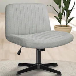 Neo Chair - Criss Cross Chair, No Wheels, Armless Cross-Legged Office Desk Chair, Fabric Vanity Makeup Chair with Wide Seat - Standard-Gray