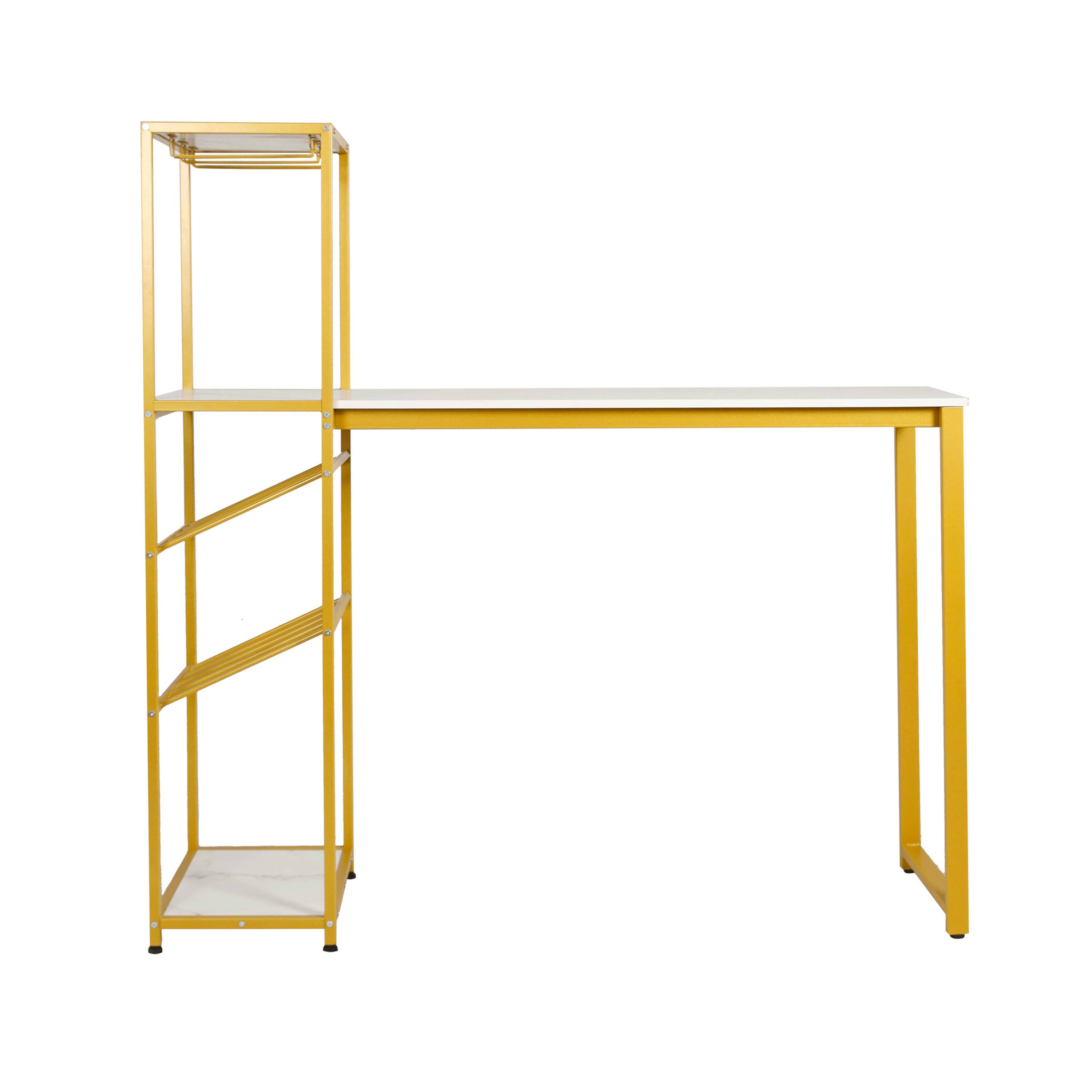 Alt View 7. Emma + Oliver - Modern Freestanding Metal Bar Table with Bottle and Stemware Storage - Marble Top/Gold Frame.
