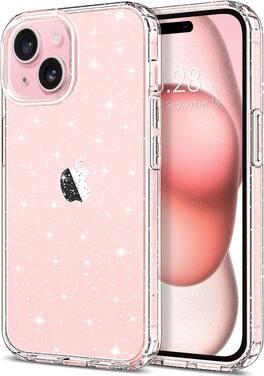 Entronix - Glitter Case for iPhone 15 - Stylish Hard Back Protection - Clear