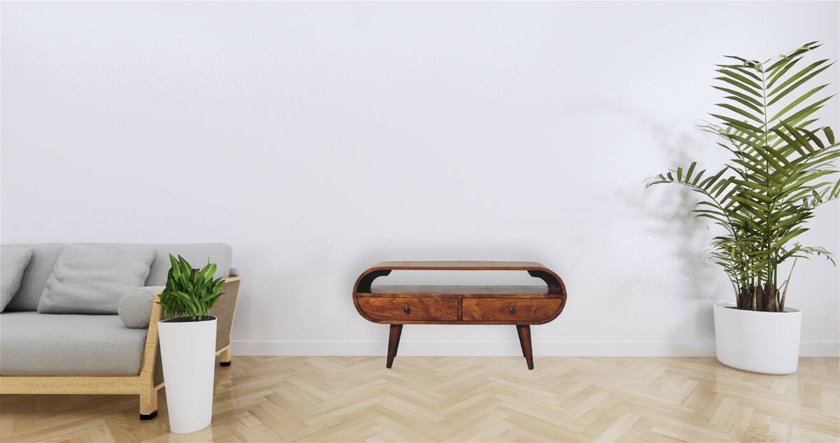 Alt View 6. Artisan Furniture - Artisan Furniture Solid Wood Chestnut Circular TV Stand, 2 Drawers, 1 Open Slot, Dark Brown - Brown.