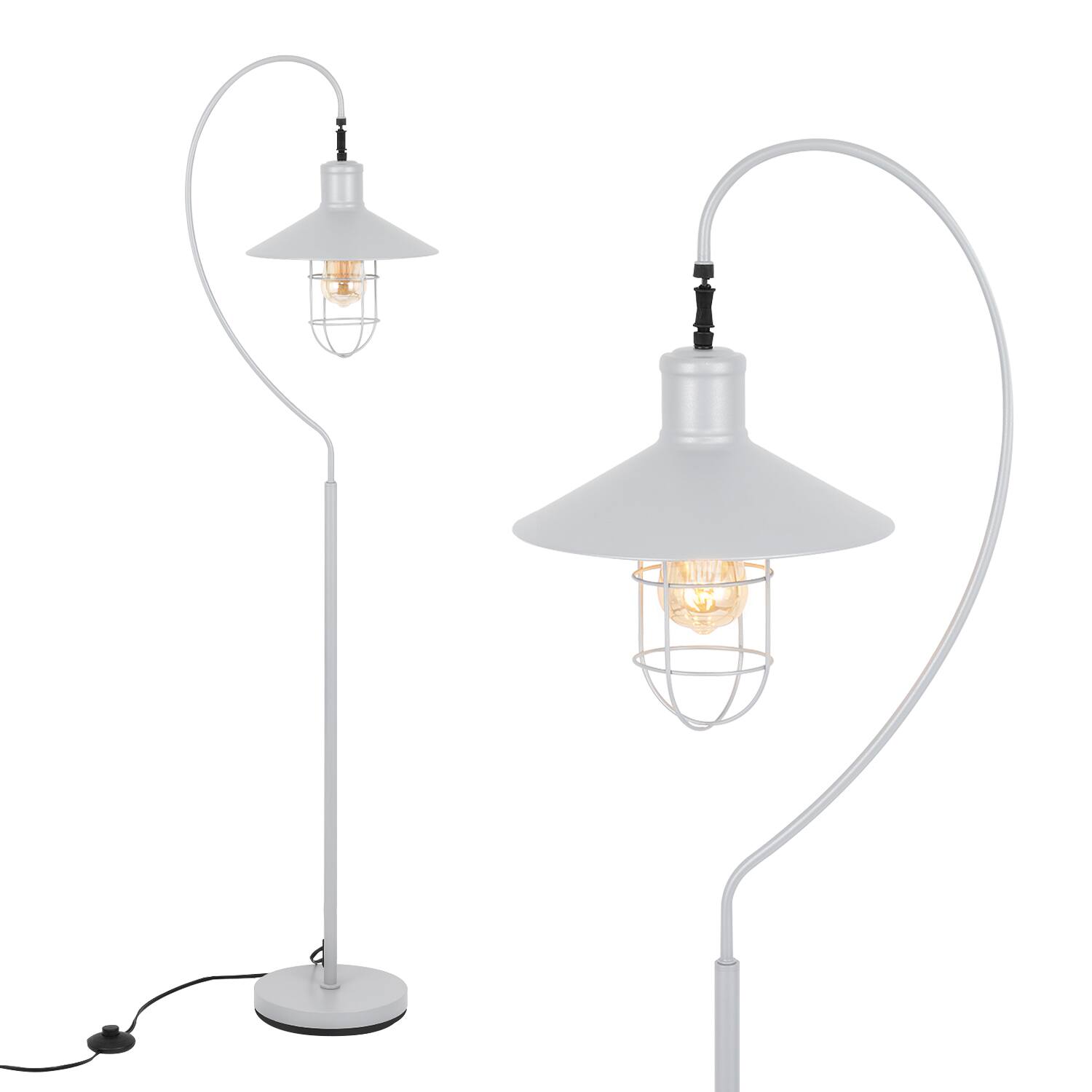 Front. Oumilen - 53.17" Industrial Gray Floor Lamp with Adjustable Gooseneck & Cage Shade.