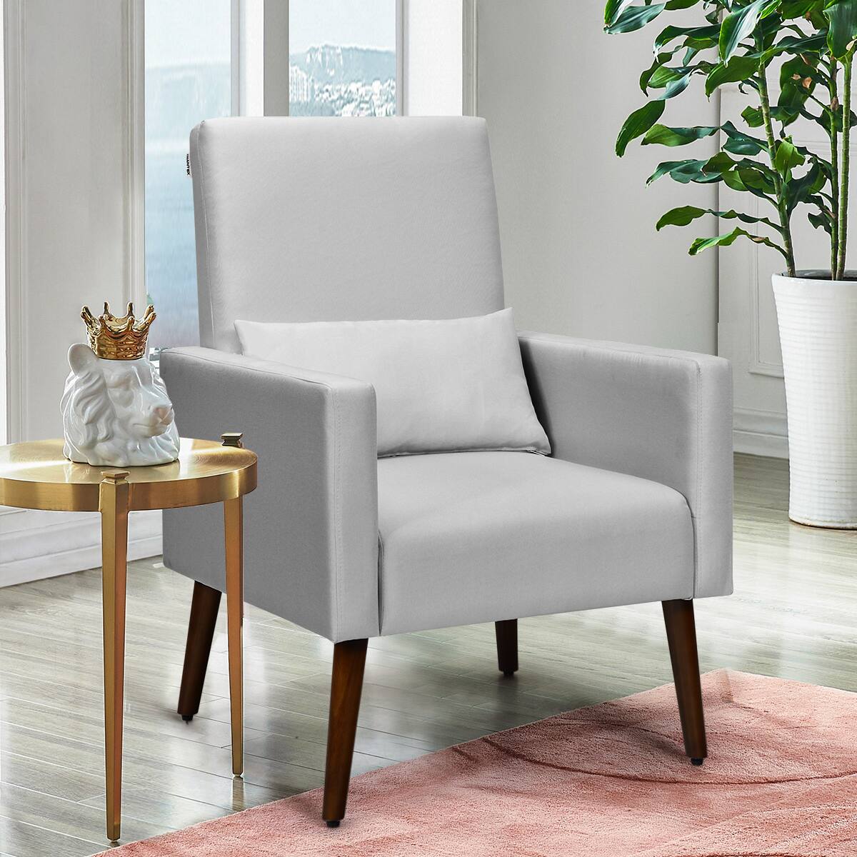 Alt View 3. Costway - Costway 2-in-1 Fabric Upholstered Rocking Chair Nursery Armchair with Pillow - Light Grey.