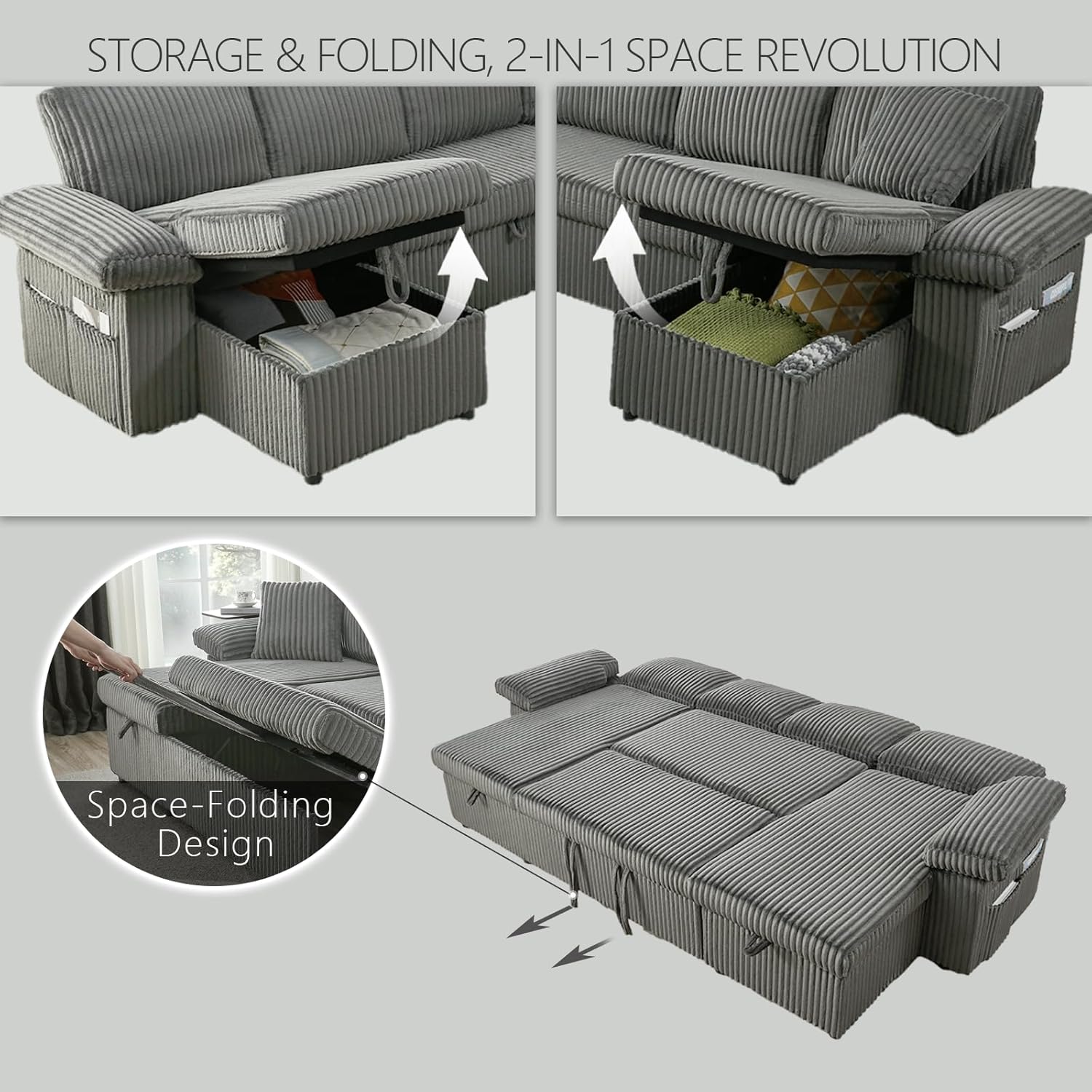 STORAGE & FOLDING, 2-IN-1 SPACE REVOLUTION  
Space-Folding Design