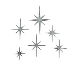 Zeckos - Set of 6 Metallic Cast Iron Starburst Wall Hangings 8 Pointed Stars - Silver