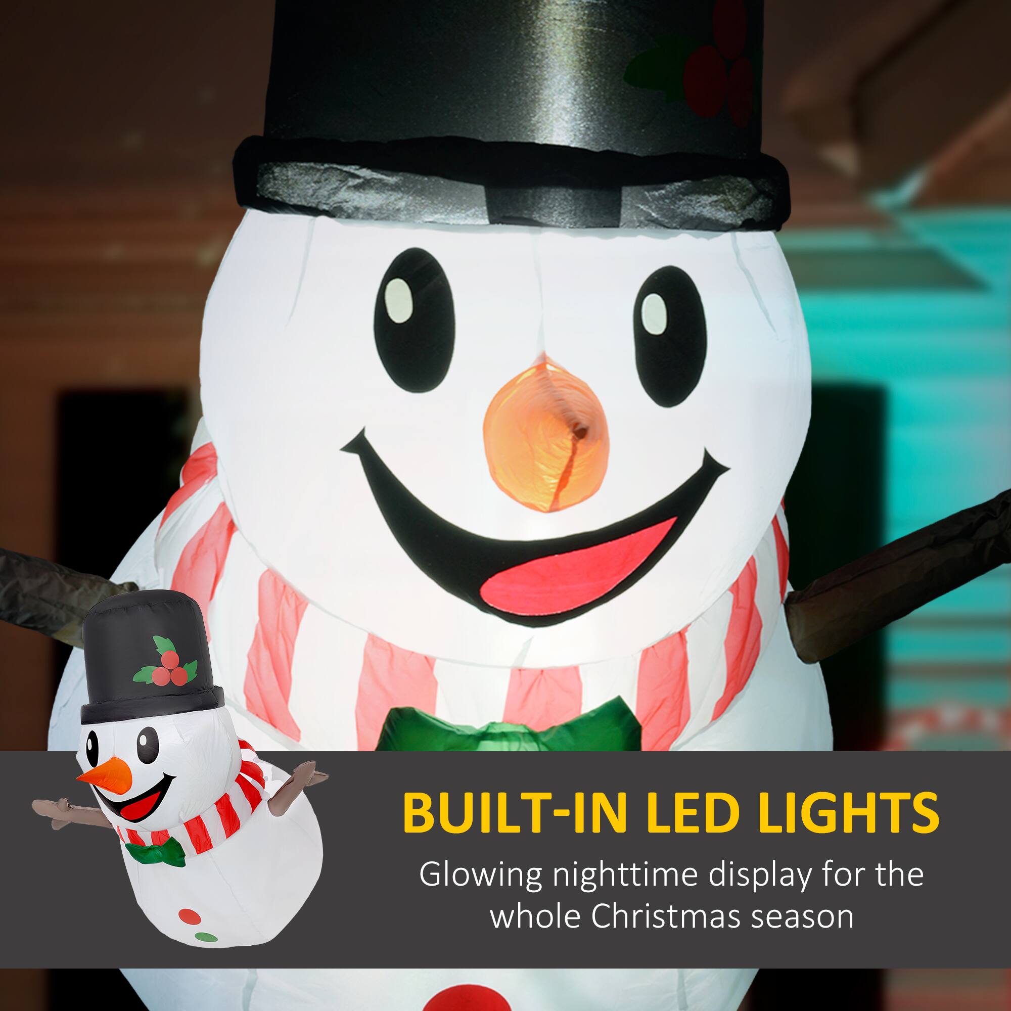 BUILT-IN LED LIGHTS: Glowing nighttime display for the whole Christmas season.